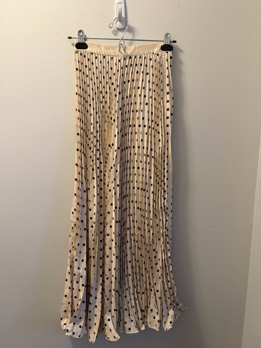 Pleated Beige Polka Dot Maxi Skirt